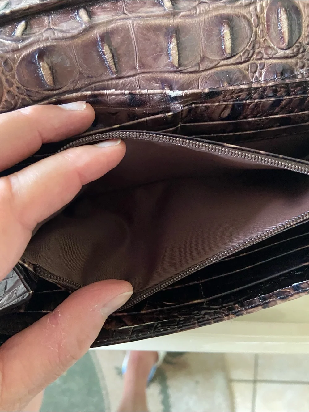 Brahmin Croc-Embossed Leather Card Holder in Dark Brown